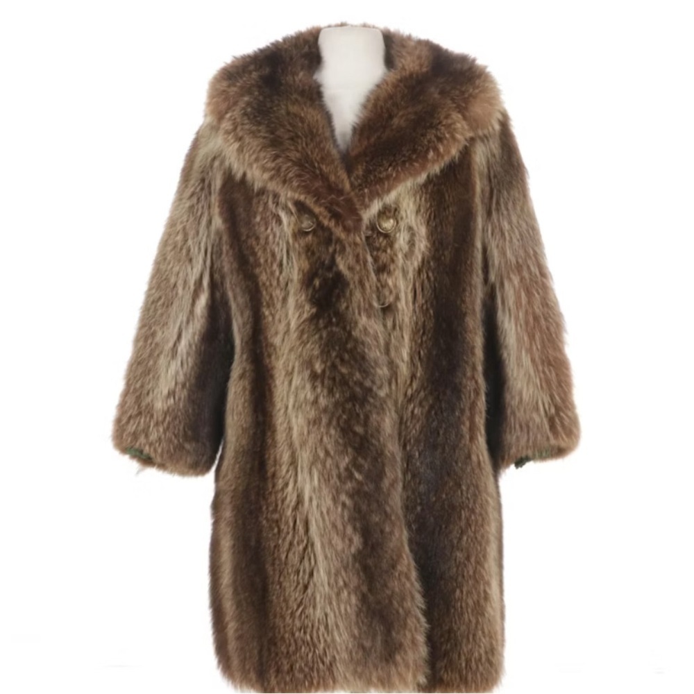 Chic Brown Raccoon full stroller with embroidered lining VINTAGE